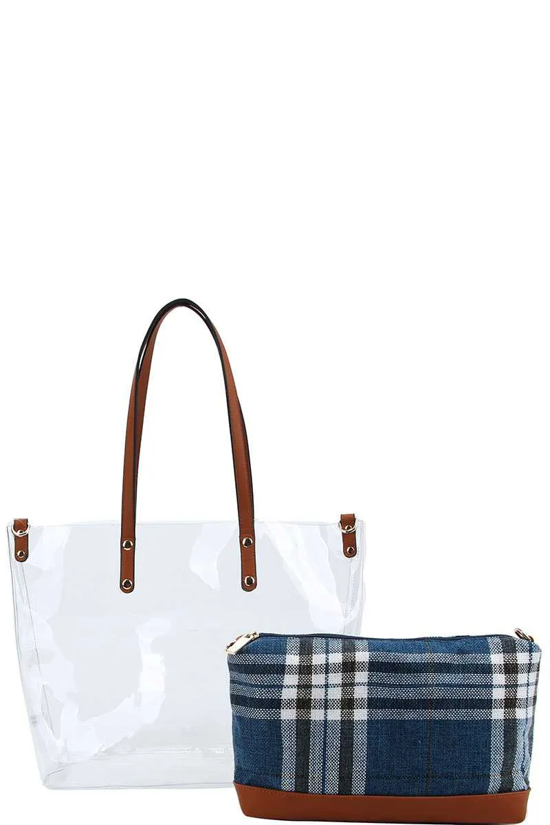 2in1 Hot Trendy Transparent Tote Bag With Long Strap