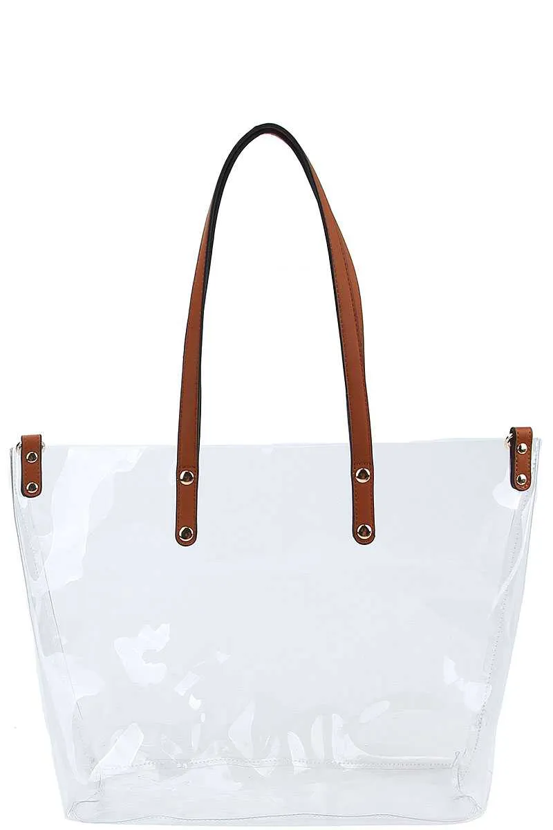 2in1 Hot Trendy Transparent Tote Bag With Long Strap