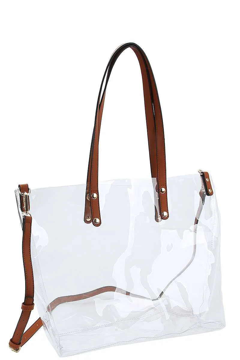 2in1 Hot Trendy Transparent Tote Bag With Long Strap