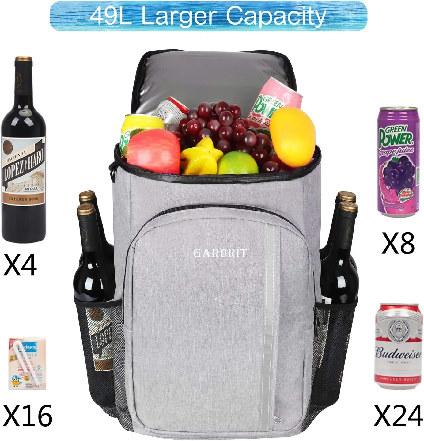 49 Cans Insulated Cooler Backpack, Leakproof Spacious Lightweight Soft Cooler Bag Backpack Cooler with Double Deck for Men Women to Work Beach Picnic Travel Trips