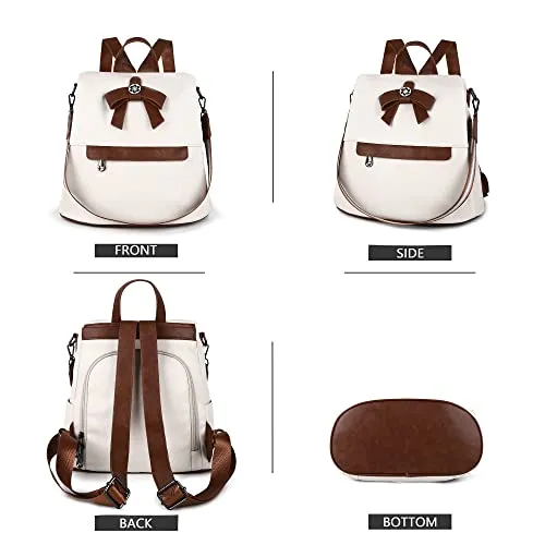 Backpack Purse for Women Fashion Backpack Purses PU Leather Daypacks Anti-Theft Shoulder Bag Satchel Purse(Beige/Brown)