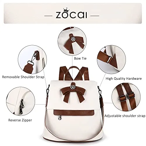 Backpack Purse for Women Fashion Backpack Purses PU Leather Daypacks Anti-Theft Shoulder Bag Satchel Purse(Beige/Brown)