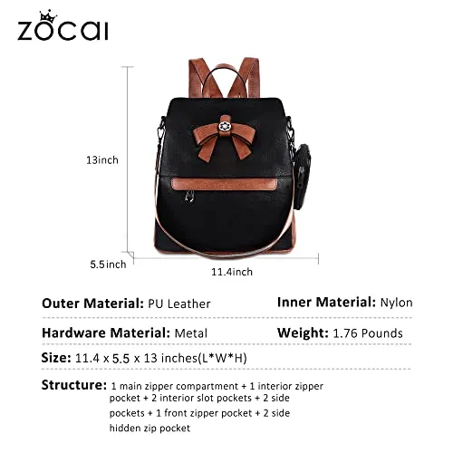 Backpack Purse for Women Fashion Backpack Purses PU Leather Daypacks Anti-Theft Shoulder Bag Satchel Purse(Black/Brown)