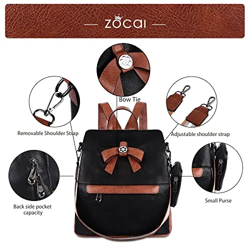 Backpack Purse for Women Fashion Backpack Purses PU Leather Daypacks Anti-Theft Shoulder Bag Satchel Purse(Black/Brown)