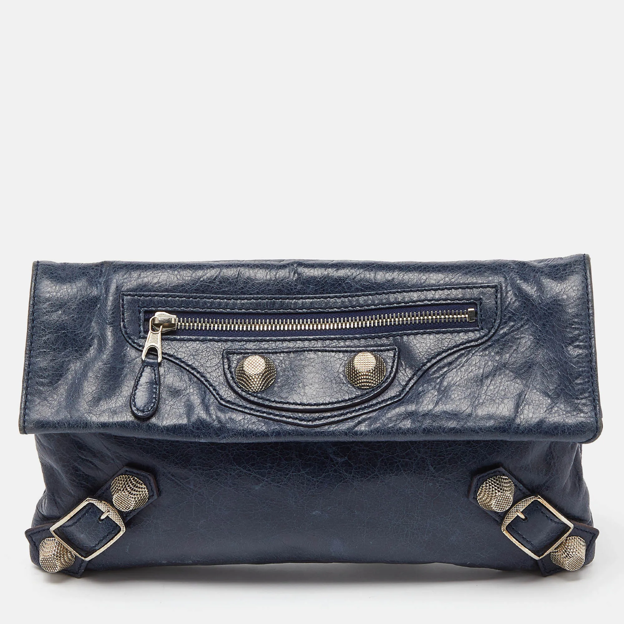 BALENCIAGA Blue Leather Giant 21 Envelope Clutch