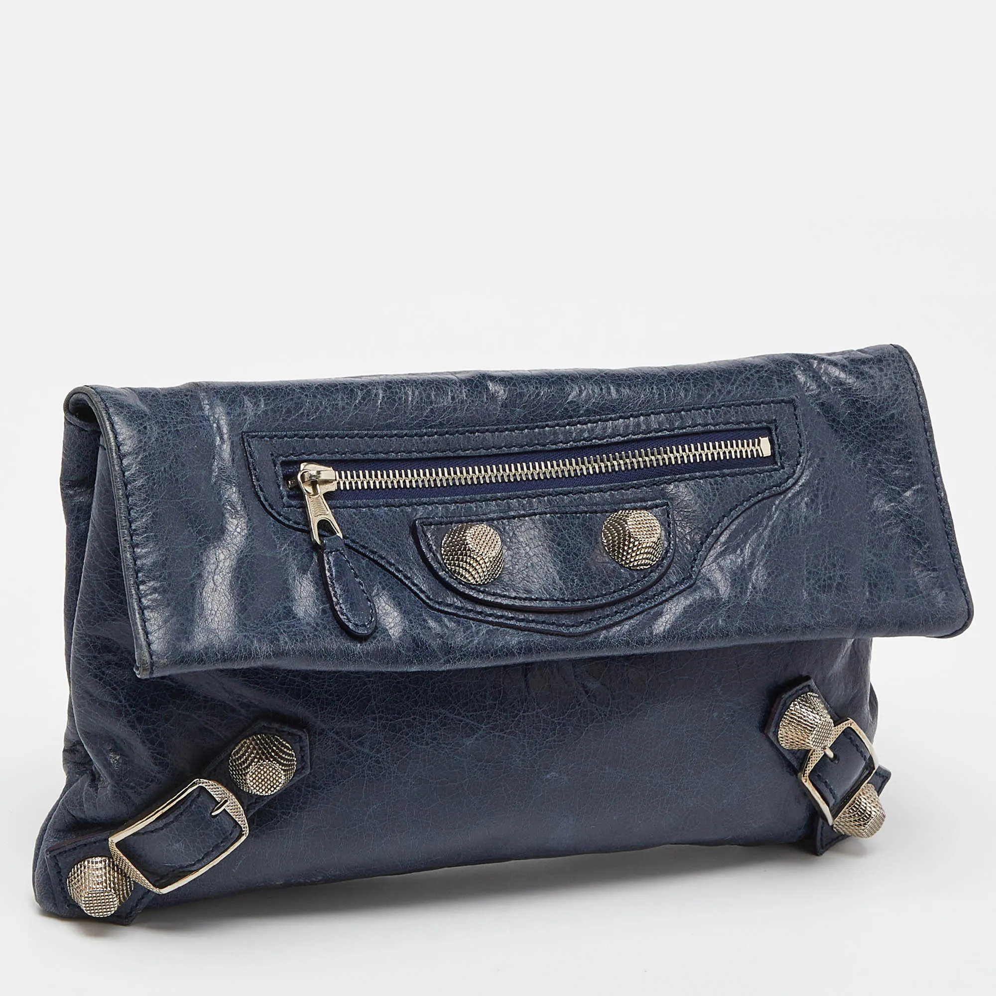 BALENCIAGA Blue Leather Giant 21 Envelope Clutch