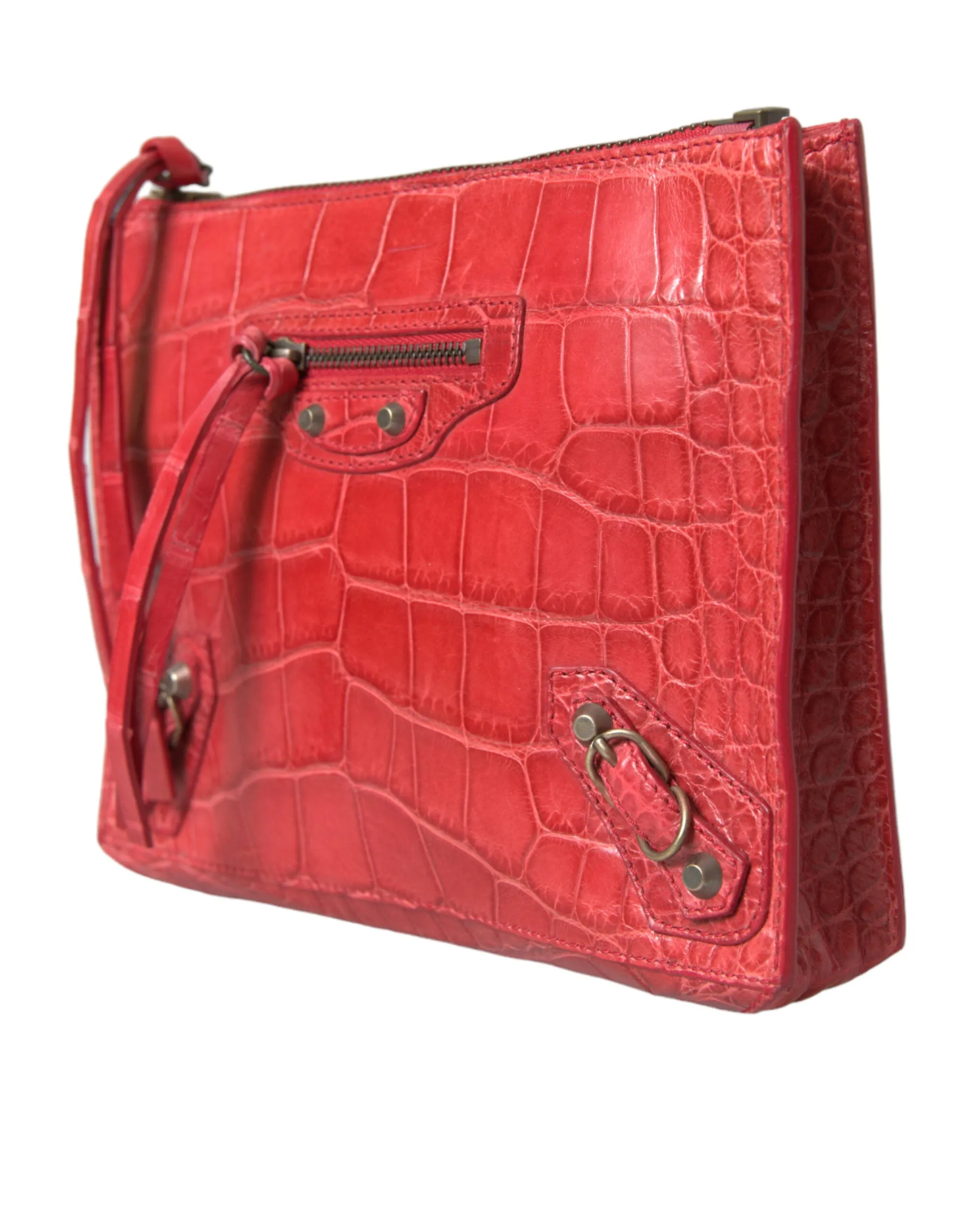 Balenciaga Exotic Red Alligator Leather Clutch