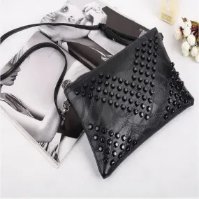 Black Chevron Studded Leather Crossbody Bag