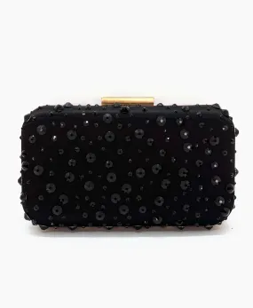 Black Crystal Studded BLACK SATIN CLUTCH