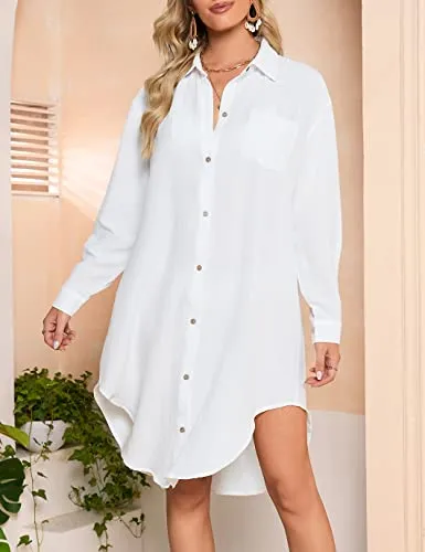 Button-Down Long Sleeve Swimsuit Cover Up for Women