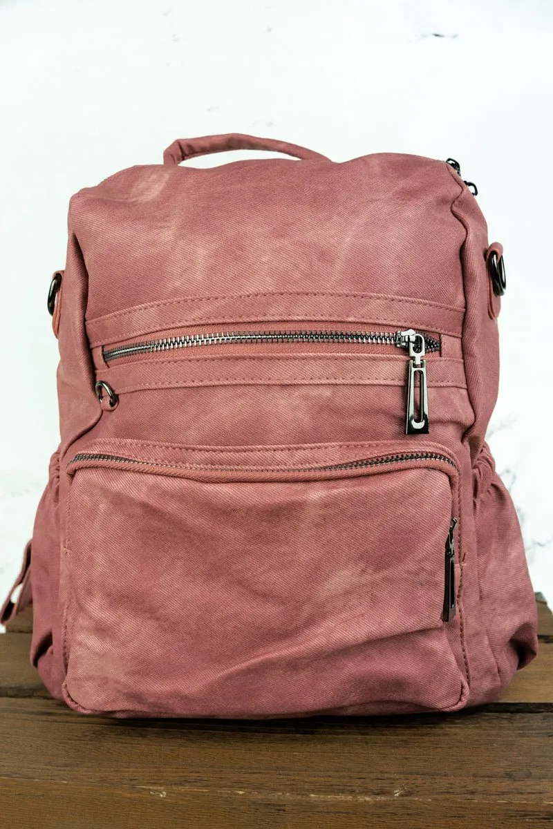 Charmed Life Mauve Pink Faux Leather Backpack Tote