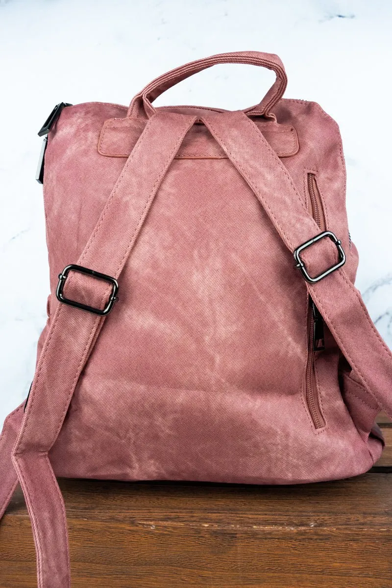 Charmed Life Mauve Pink Faux Leather Backpack Tote