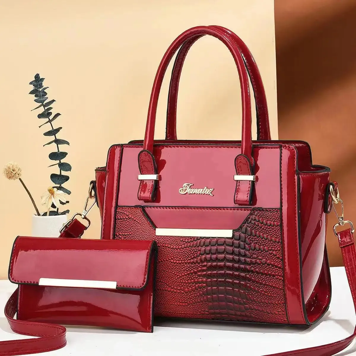 Chic Crocodile Pattern Tote Bag Set – Fashionable PU Leather Shoulder Bag