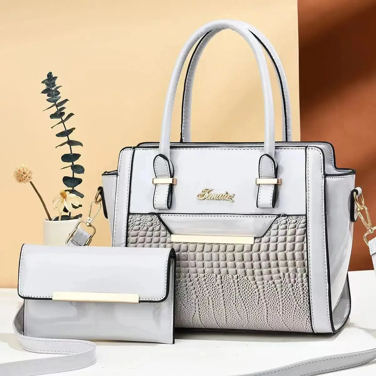 Chic Crocodile Pattern Tote Bag Set – Fashionable PU Leather Shoulder Bag