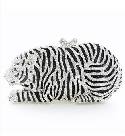 Chic Crystal Embellished Large Tiger Evening Clutch