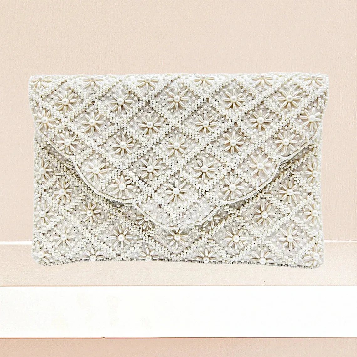 Clutch Cream Beaded Scallop