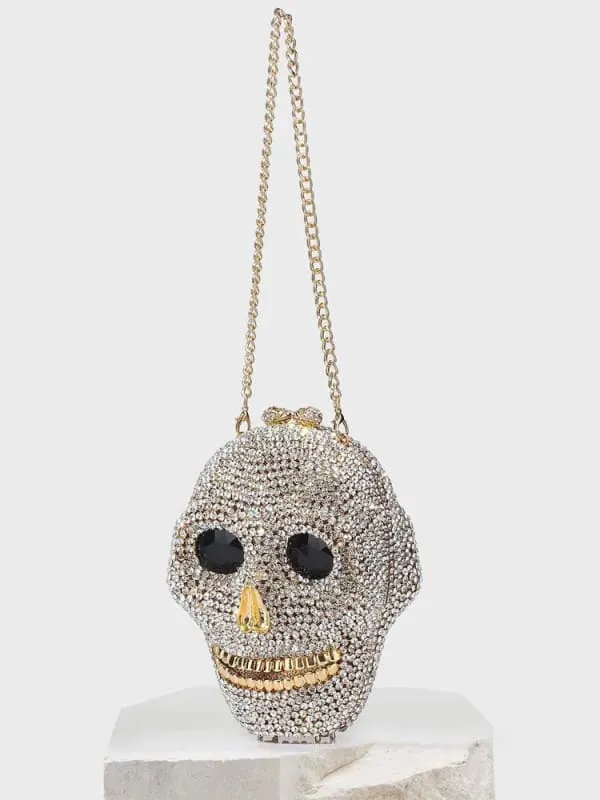 Diamond Halloween Skull Clutch Bag for Spooky Chic Nights