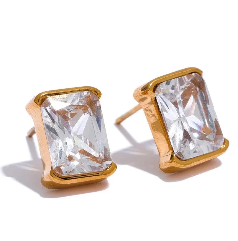 Frances 18K Cubic Crystal Stud Earring - Gold/Clear