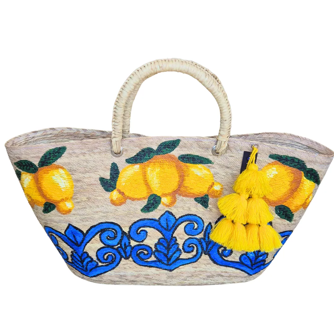 Goddess of Pleasure - Lemon Woven Palm Beach Bag