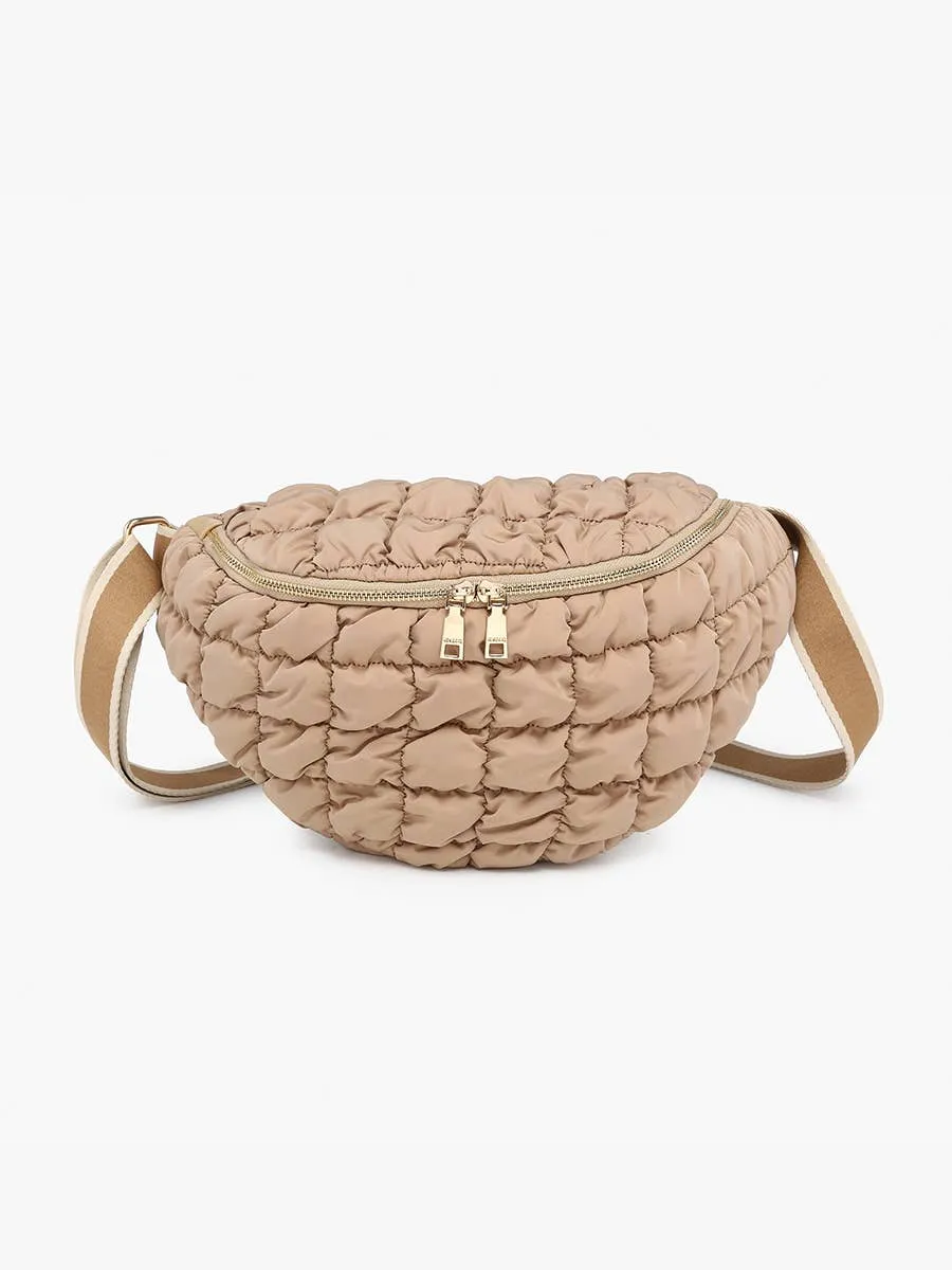 Harley Nylon Quilted Belt Bag w/ Zip Closure: Taupe