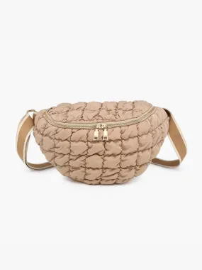 Harley Nylon Quilted Belt Bag w/ Zip Closure: Taupe