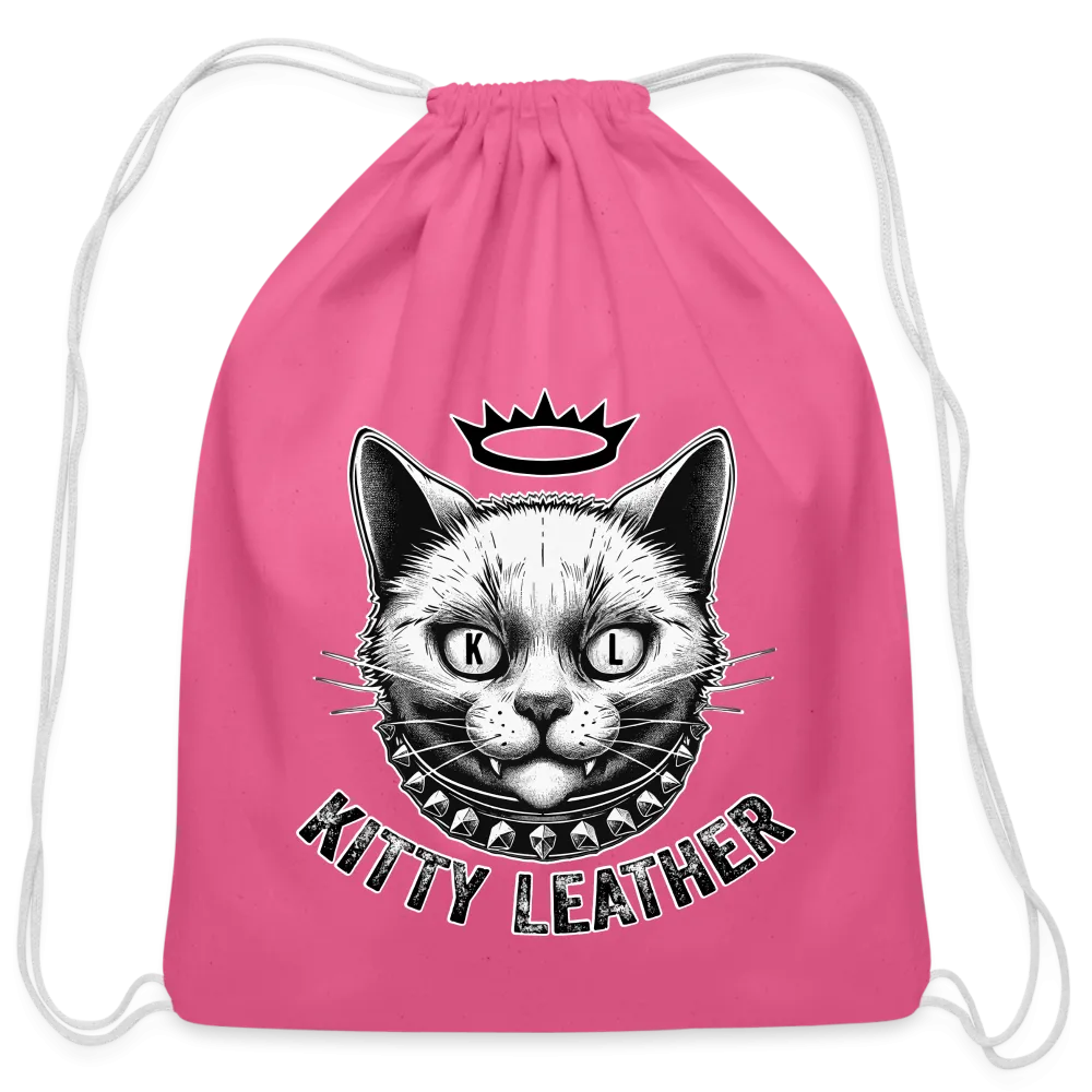 Kitty Leather Cotton Drawstring Bag - Crown Kitty