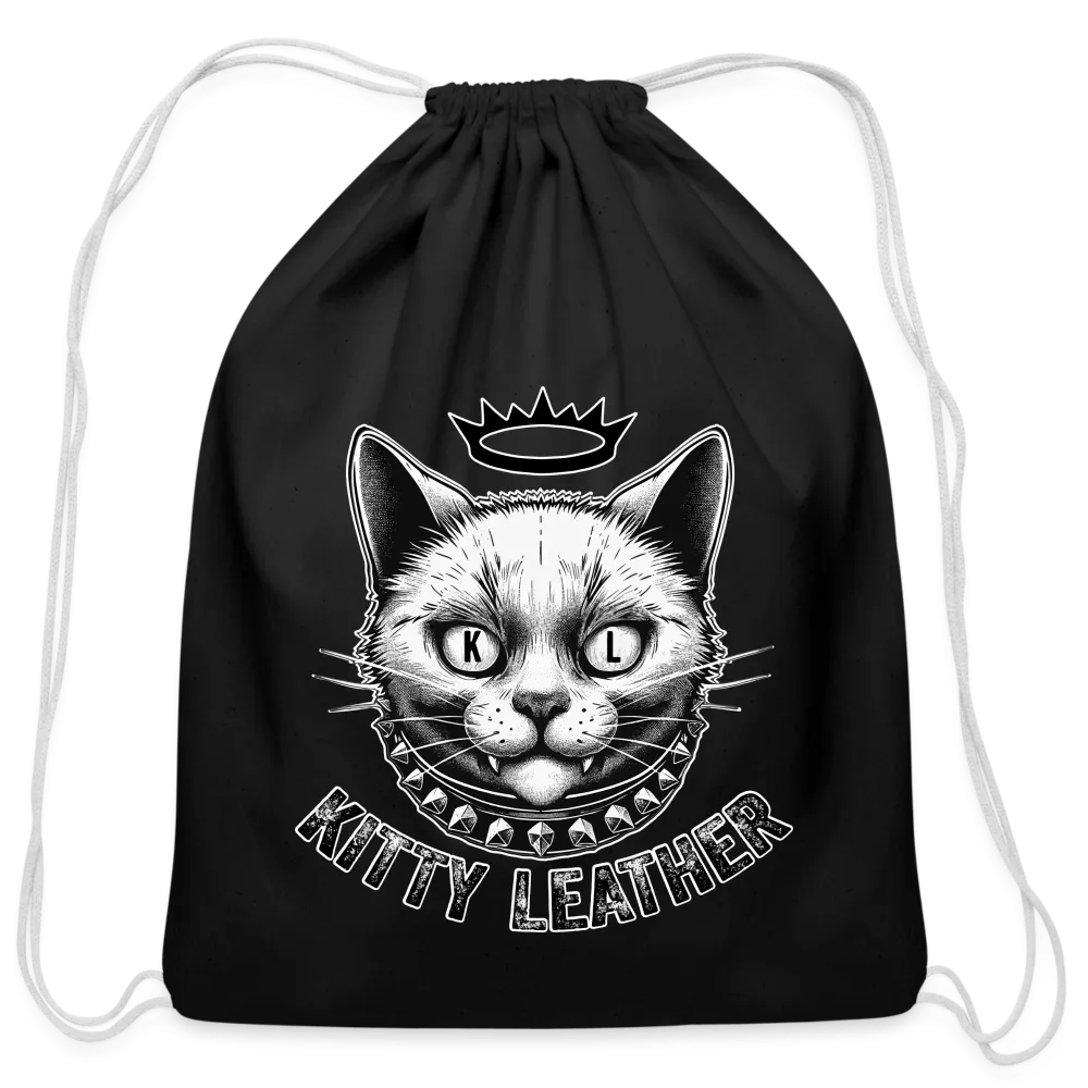 Kitty Leather Cotton Drawstring Bag - Crown Kitty