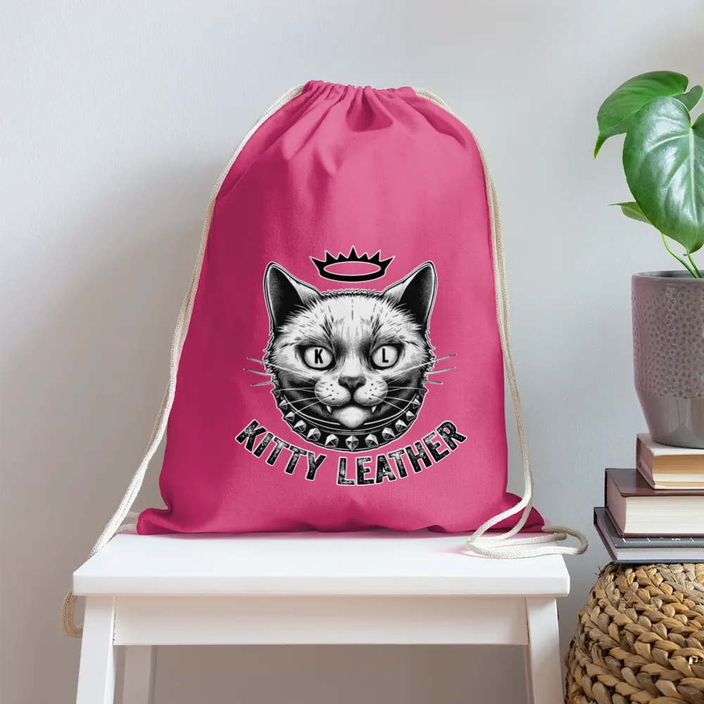 Kitty Leather Cotton Drawstring Bag - Crown Kitty