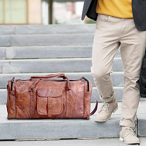 KPL 21 Inch Vintage Leather Duffel Travel Gym Sports Overnight Weekend Duffle Bags for men and women