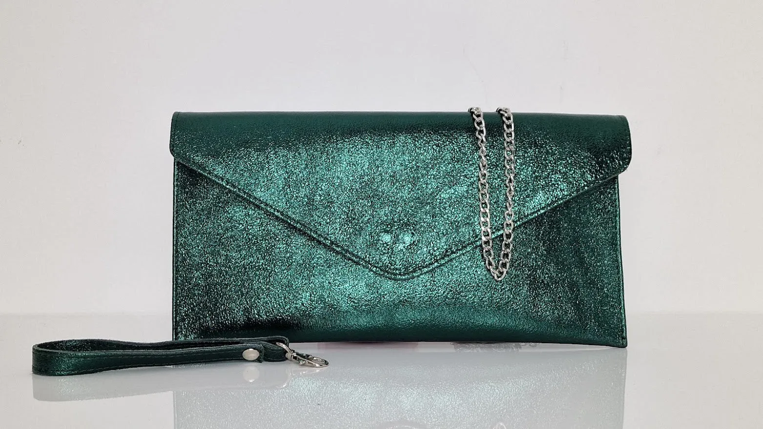 Metallic Emerald Forest Green Envelope Clutch Bag