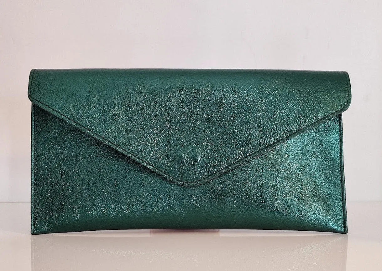 Metallic Emerald Forest Green Envelope Clutch Bag