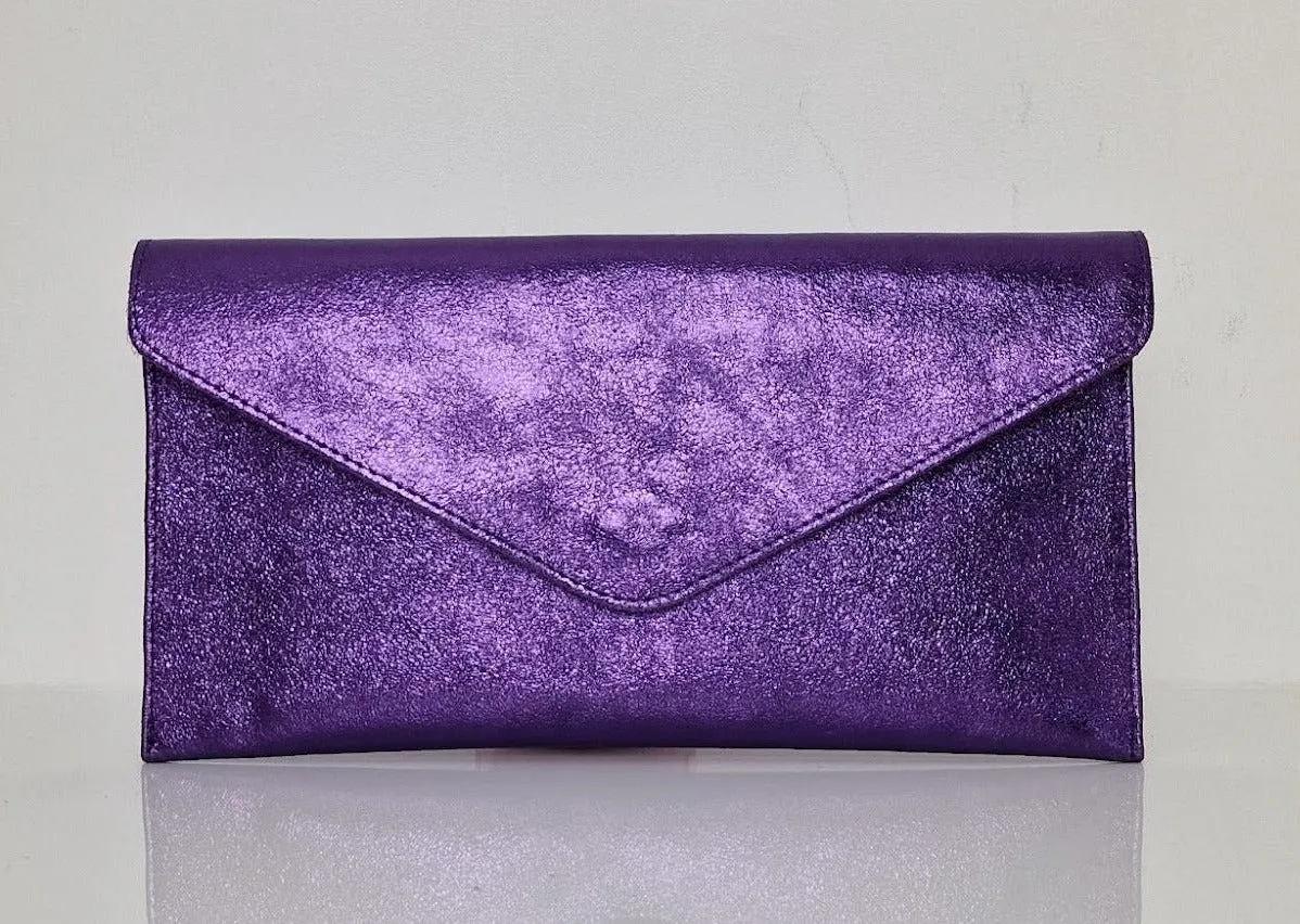 Metallic Purple Voilet Envelope Clutch Bag