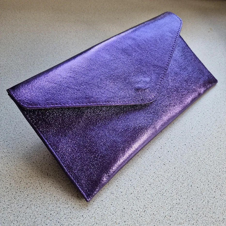 Metallic Purple Voilet Envelope Clutch Bag