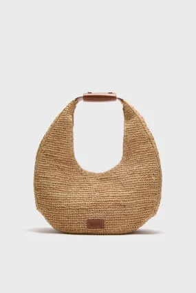 Natural and Tan Large Raffia Moon Tote Bag