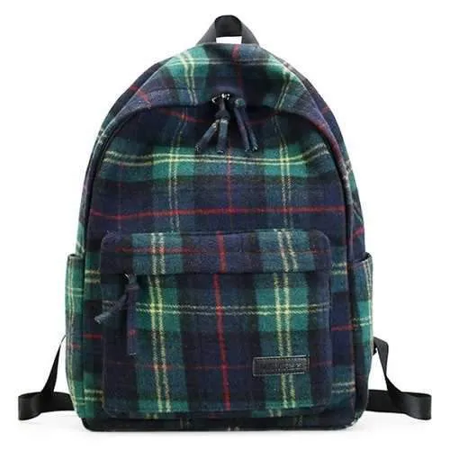 Plaid Double Strap Backpack - Green