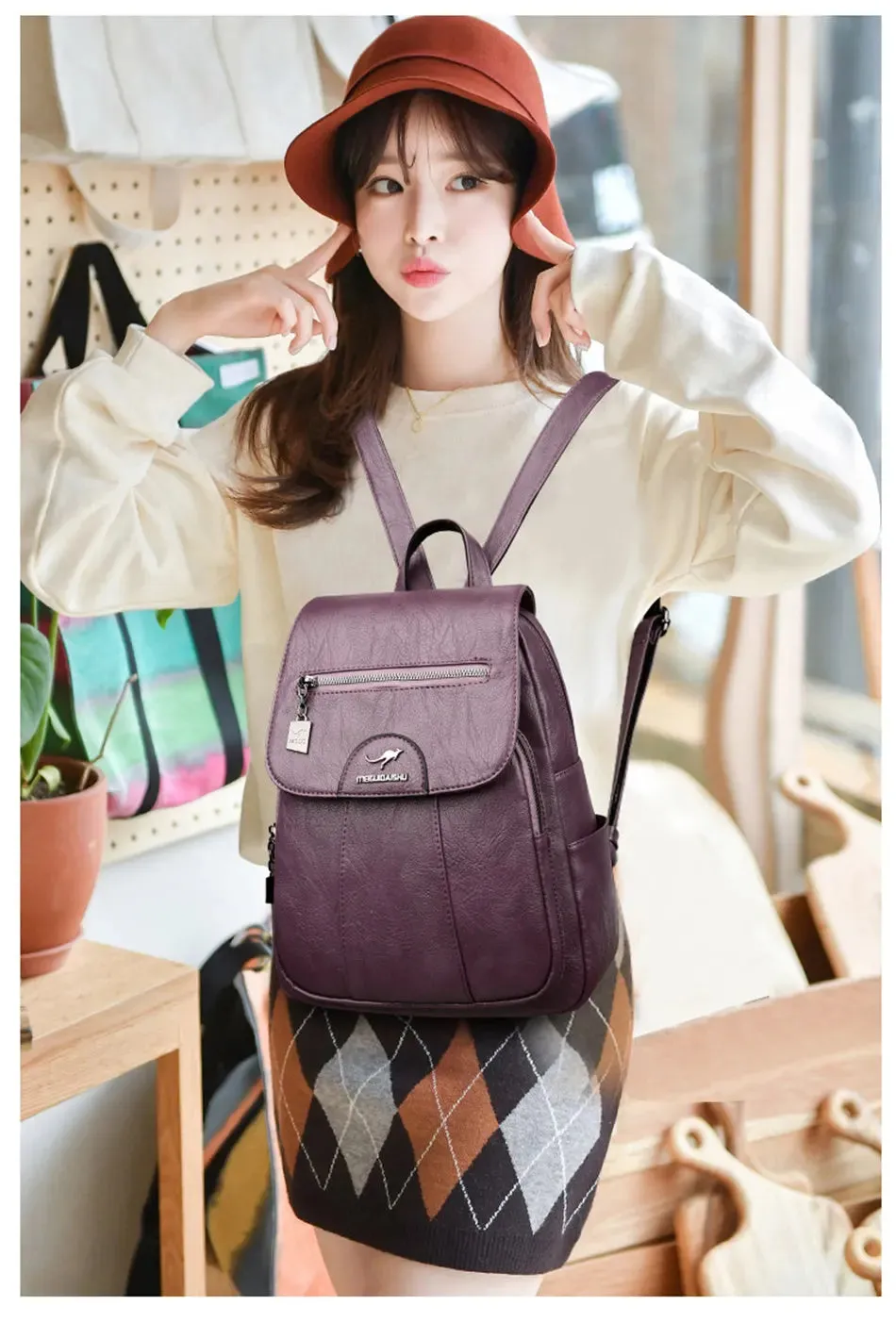 PU Leather vintage style women's Backpack