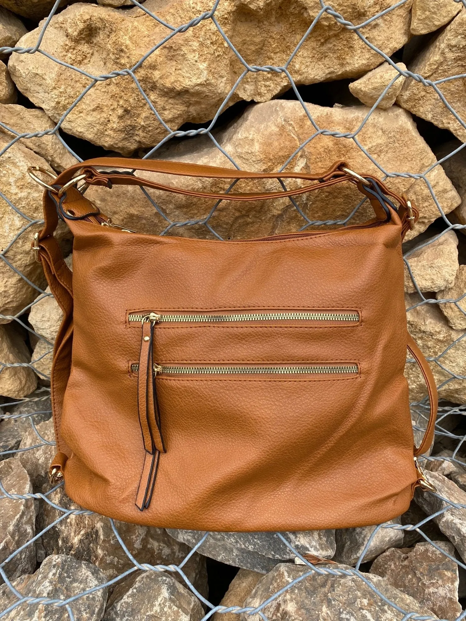 Quilted Light Brown Backpack/Shoulder Bag from Spain