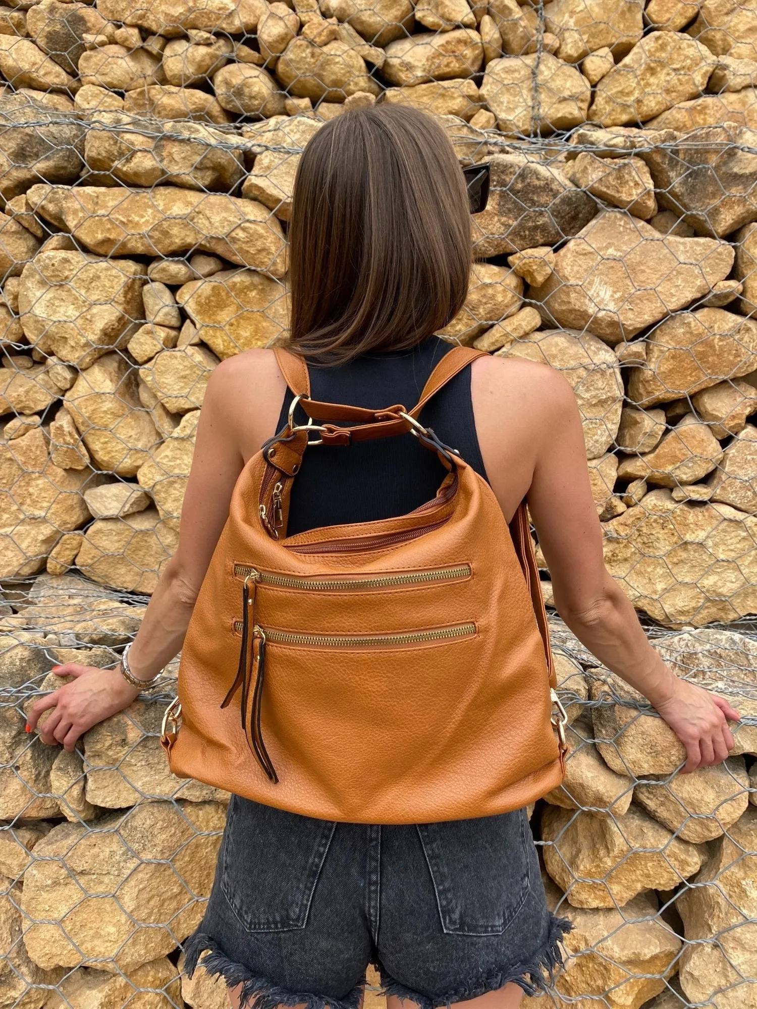 Quilted Light Brown Backpack/Shoulder Bag from Spain