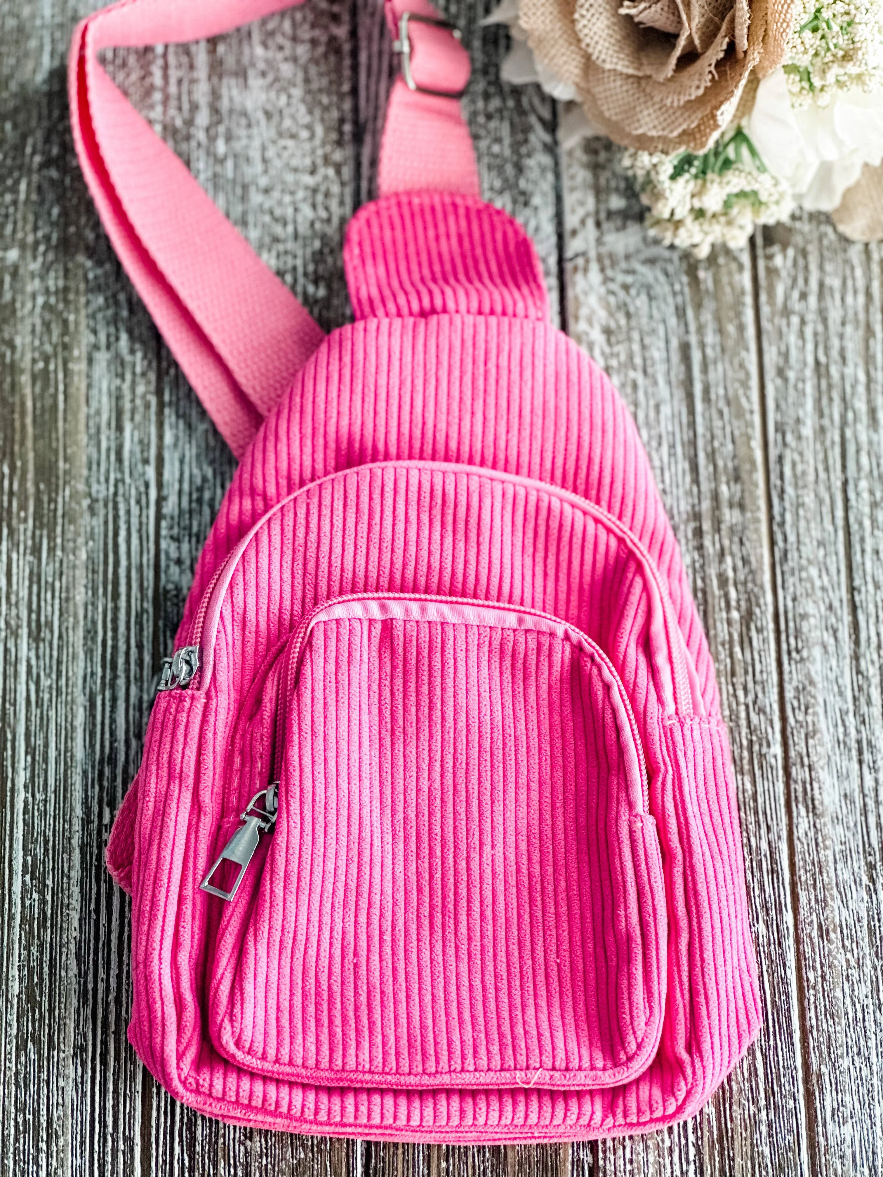 Rose Corduroy Sling Bag