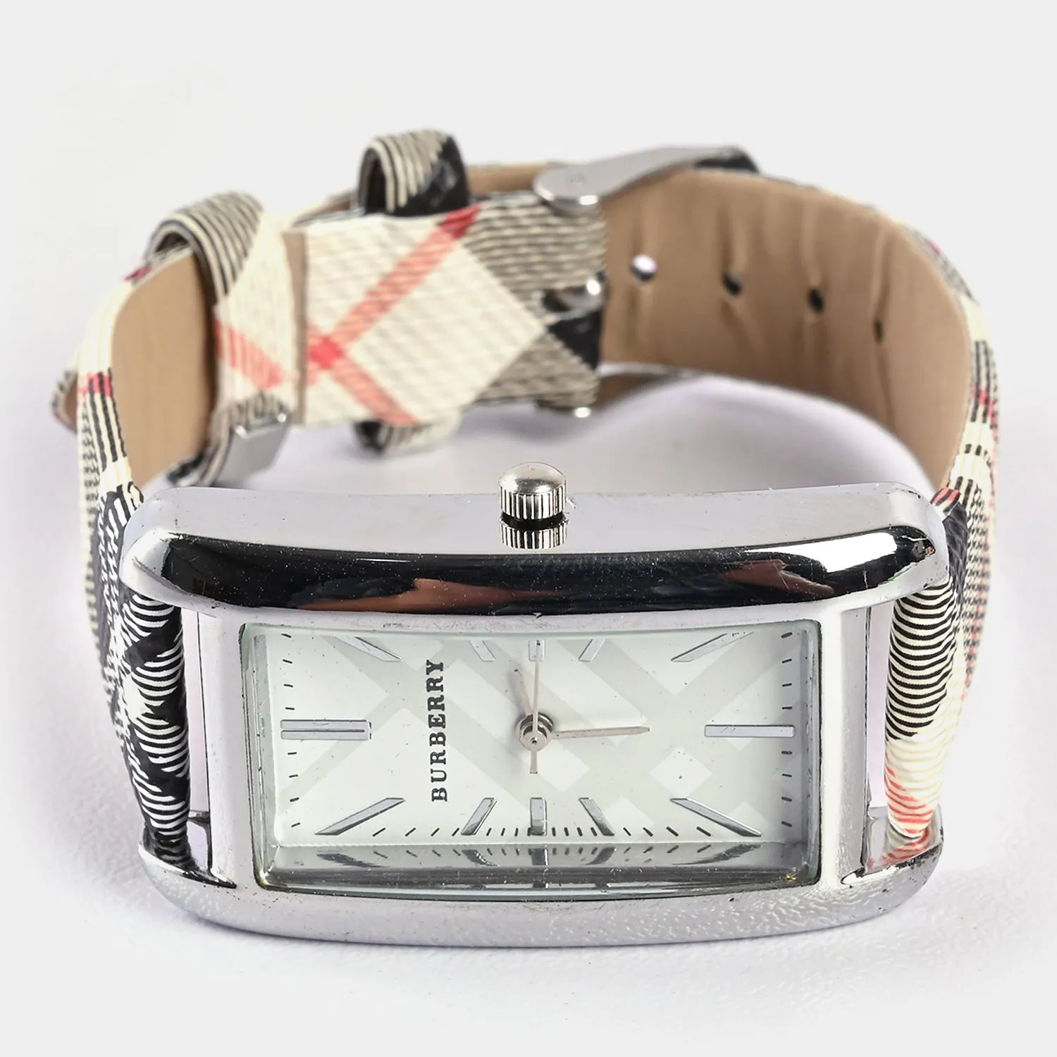 Stylish Check Strap Analog Wrist Watch For Girls