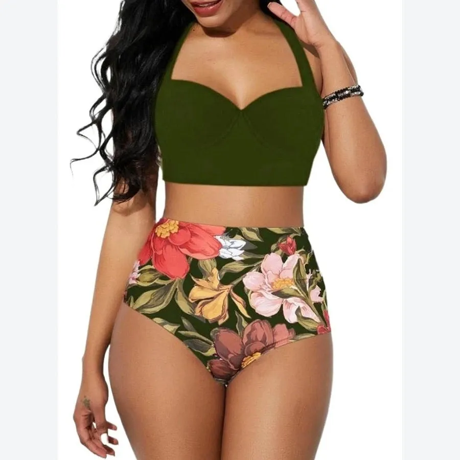 Stylish High-Waisted Floral Bikini Set