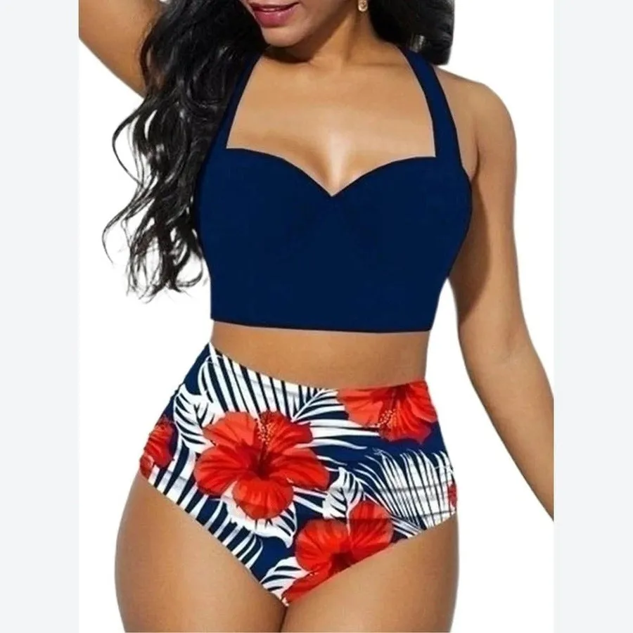 Stylish High-Waisted Floral Bikini Set