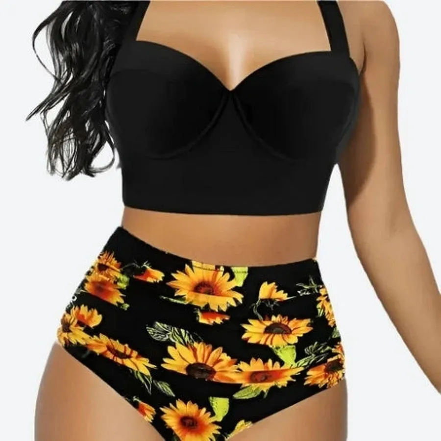 Stylish High-Waisted Floral Bikini Set