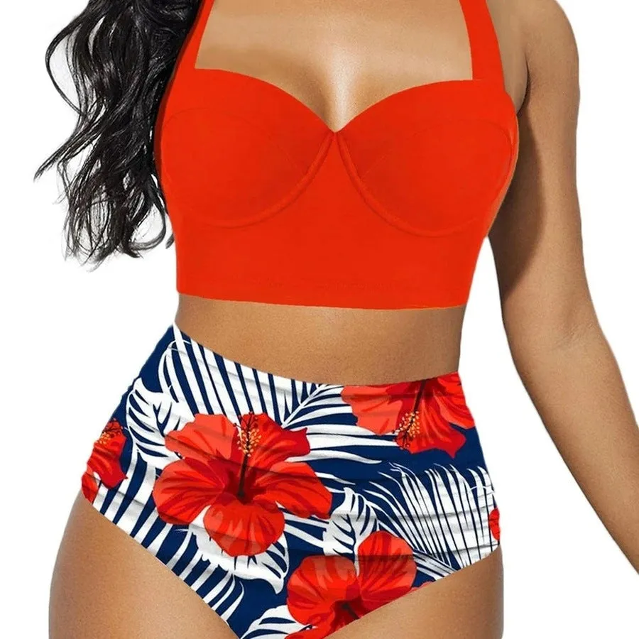 Stylish High-Waisted Floral Bikini Set