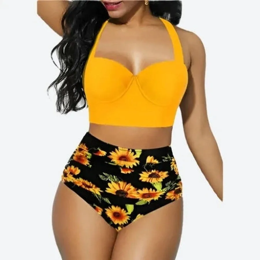 Stylish High-Waisted Floral Bikini Set