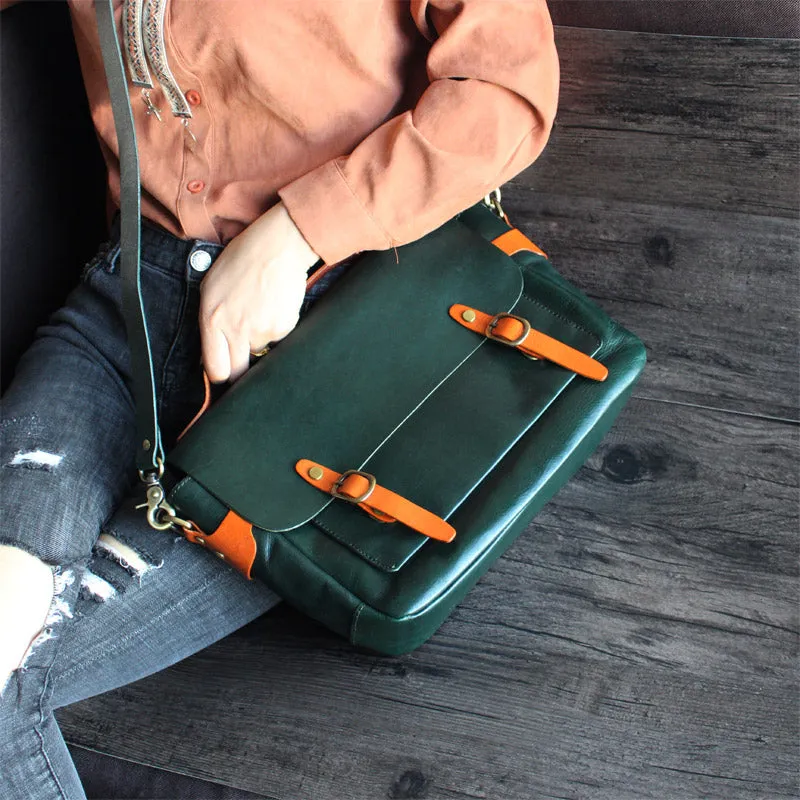 Stylish Womens Green Leather Satchel Bag Crossbody Bags Handbags