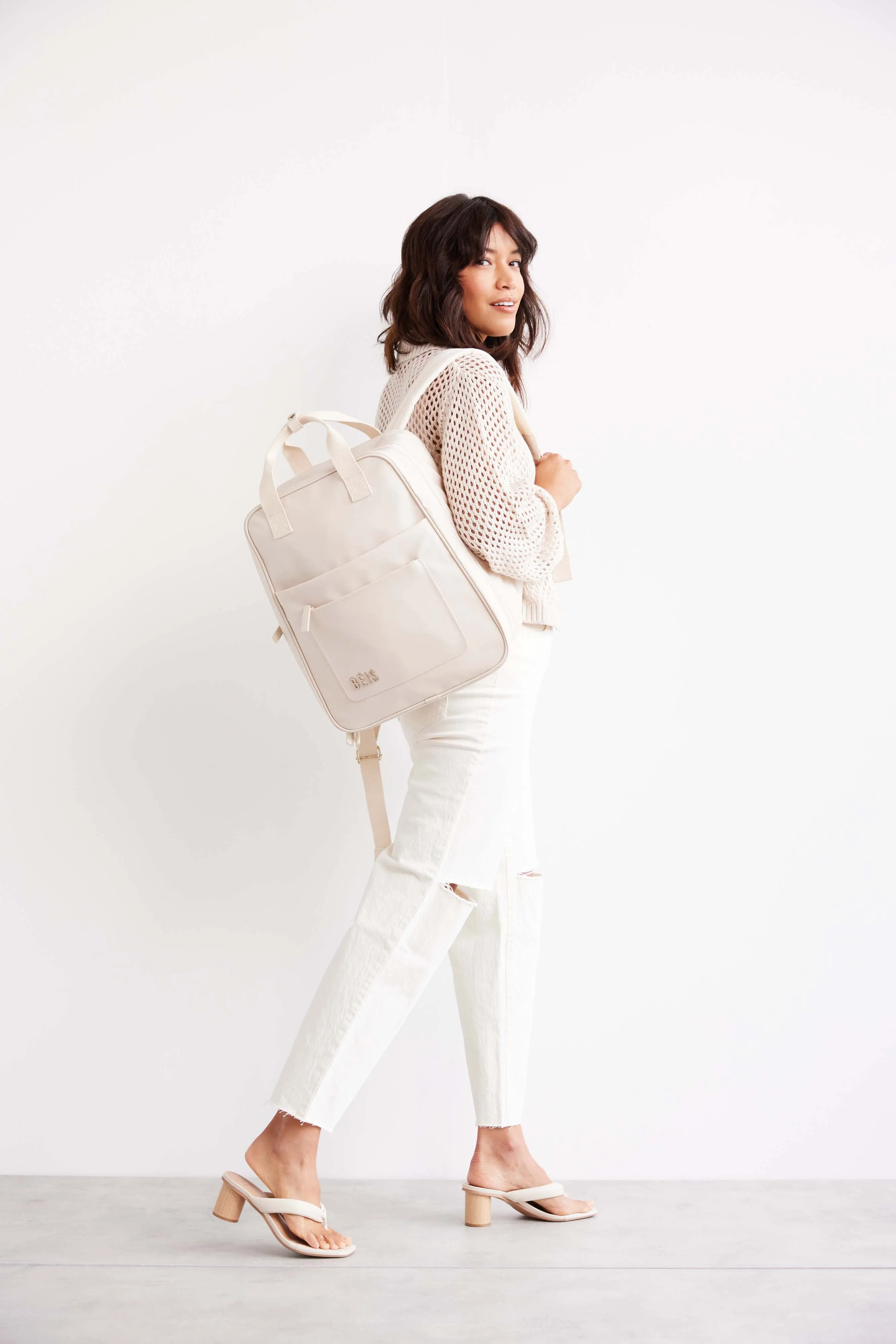 The Expandable Backpack in Beige