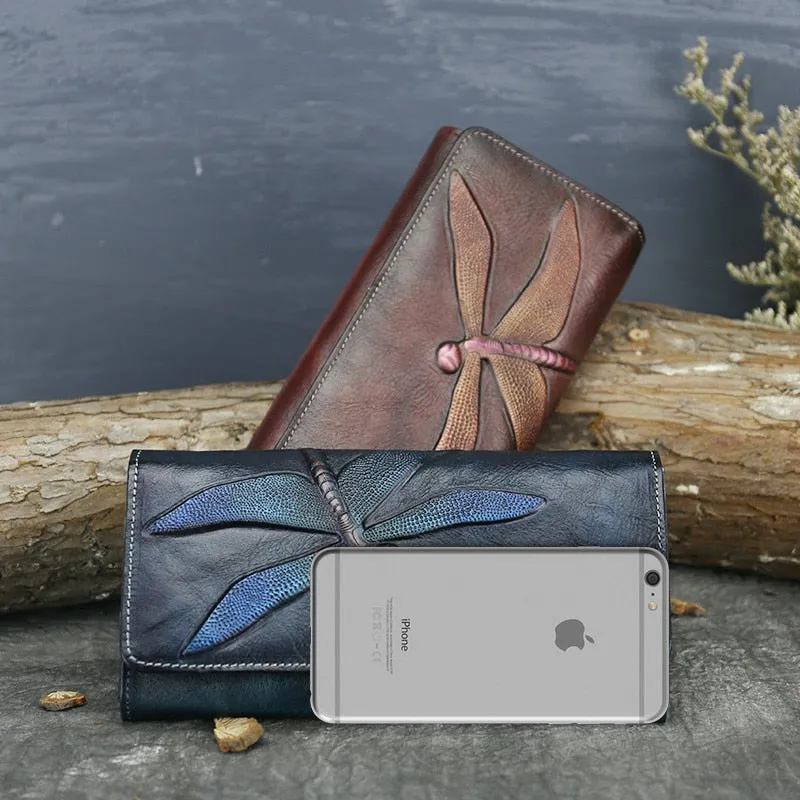 Vintage Dragonfly Leather Wallet/Clutch