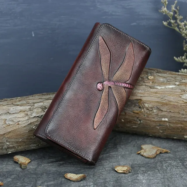 Vintage Dragonfly Leather Wallet/Clutch