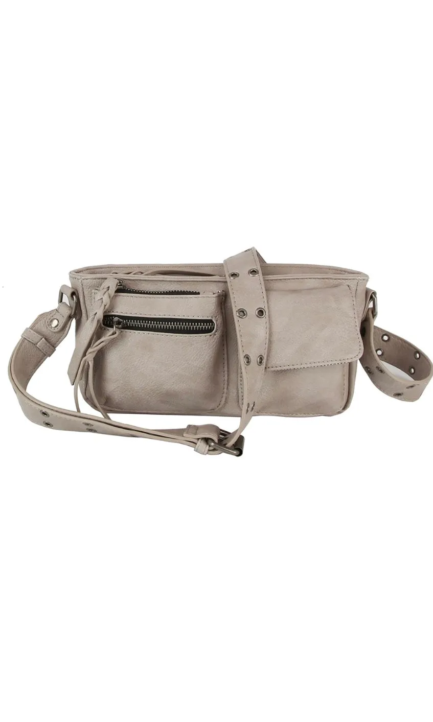 Winston Black, Brown, Tan & Grey Vegan Leather Sling Crossbody Pack Handbag